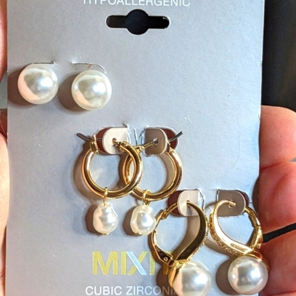 MixIt Gold and Pearl Earring Trio